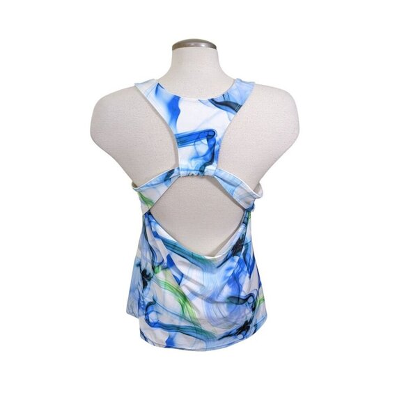 Old Navy Active Womens Tank Top Plus XXL Blue Swirl Marble Racerback Shelf Bra - Picture 3 of 6